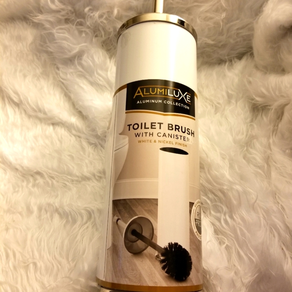 NEW Alumiluxe 2-Piece Toilet Brush & Canister Set WhitePolished Nickel